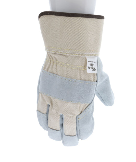 1500K - Leather Palm Work Gloves - Select A Grade Split Shoulder Leather - 2.5 Inch Rubberized Safety Cuff - Sewn with DuPont™ Kevlar®