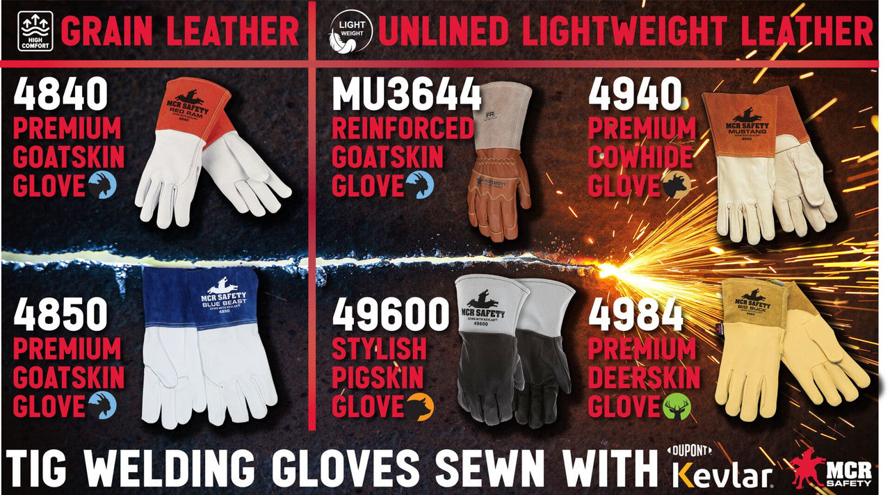 MCR Safety 4850 - MCR Safety Blue Beast - Leather Welding Work Gloves - Premium Top Grain Goatskin Leather - 4.5 Inch Cowskin Split Leather Cuff - Sewn with Kevlar® — Sold by Each — manufacturer image 7