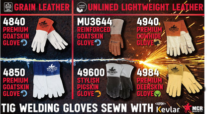 MCR Safety 4850 - MCR Safety Blue Beast - Leather Welding Work Gloves - Premium Top Grain Goatskin Leather - 4.5 Inch Cowskin Split Leather Cuff - Sewn with Kevlar® — Sold by Each — manufacturer image 7