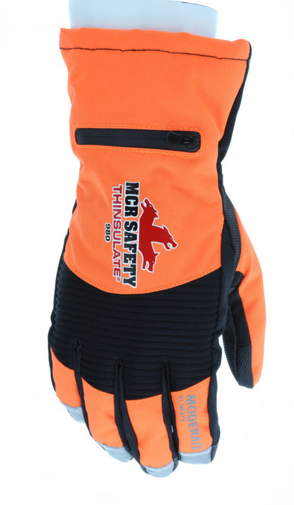 980 - MCR Safety Insulated Mechanics Gloves - 100 Gram Thinsulate™ Lining - MAXGrid™ Material Palm - Inner Elastic Snow and Ice Cuff - Waterproof / Windproof Barrier for Moderate Climate Protection