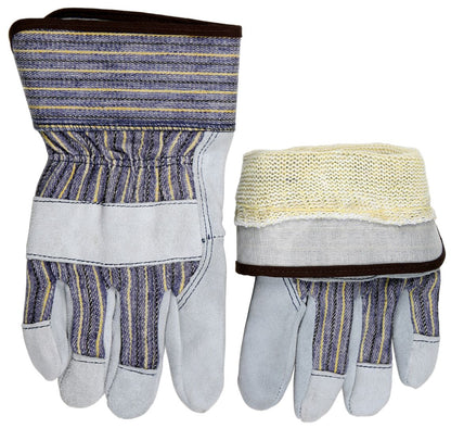 1400K - Leather Palm Work Gloves - Select B+ Grade - Split Shoulder Leather - DuPont™ Kevlar® Aramid Plaited Liner - 2.5-Inch Plasticized Safety Cuff