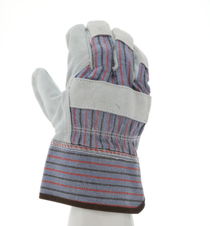 12010_ - 12010 - 125825 - 360 - Rotational view of 12010 leather palm work gloves with assorted fabric back and 2.5-inch rubb