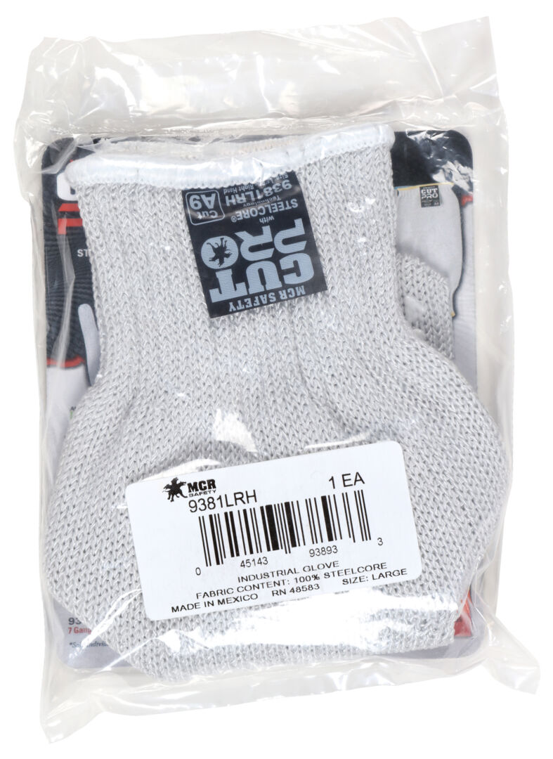9381 - MCR Safety Steelcore® ll - 7 Gauge Cut Resistant Work Gloves - Polyester Wrapped Stainless Steel - PVC Blocks on One Side - FDA Accepted Materials Allow These Gloves to be used as Kitchen Gloves