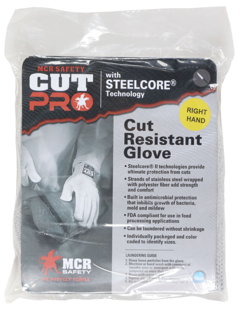 9381 - MCR Safety Steelcore® ll - 7 Gauge Cut Resistant Work Gloves - Polyester Wrapped Stainless Steel - PVC Blocks on One Side - FDA Accepted Materials Allow These Gloves to be used as Kitchen Gloves