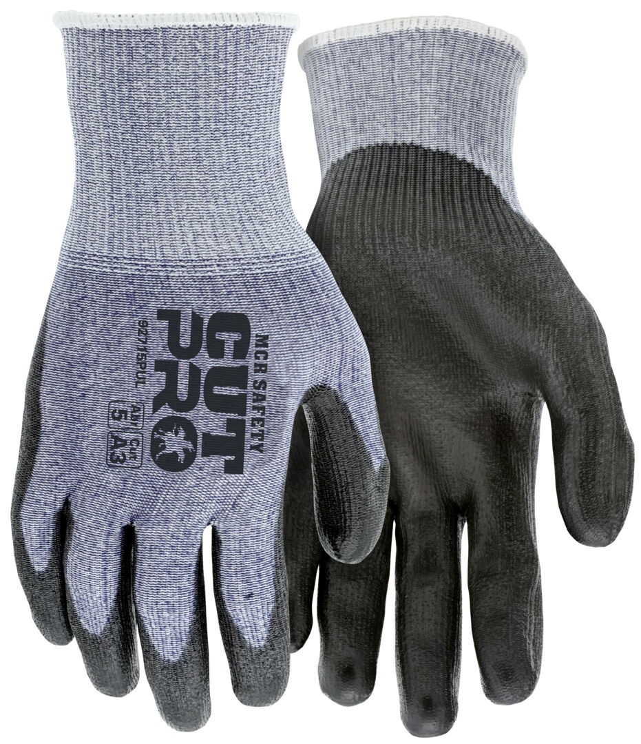 92715PU - MCR Safety CutPro® - 15 Gauge HyperMax® HPPE Shell - Cut, Abrasion and Puncture Resistant - Polyurethane (PU) Coated Palm and Fingertips