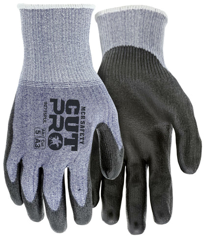 92715PU - MCR Safety CutPro® - 15 Gauge HyperMax® HPPE Shell - Cut, Abrasion and Puncture Resistant - Polyurethane (PU) Coated Palm and Fingertips