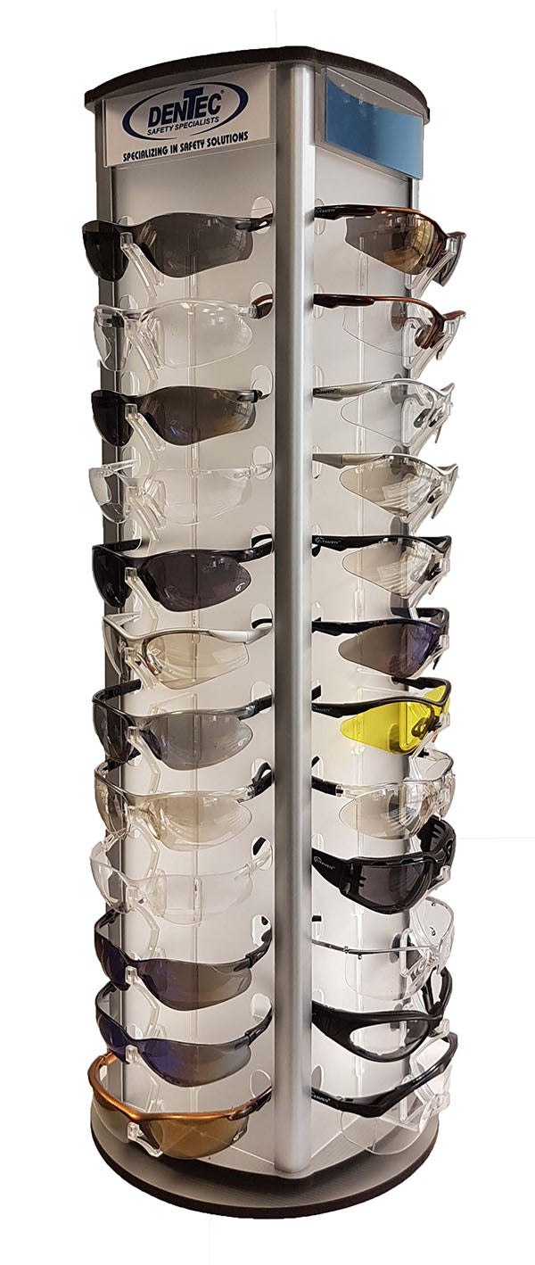 DenTec Revolving Eyewear tabletop display with slots for 48 pair of eyewear