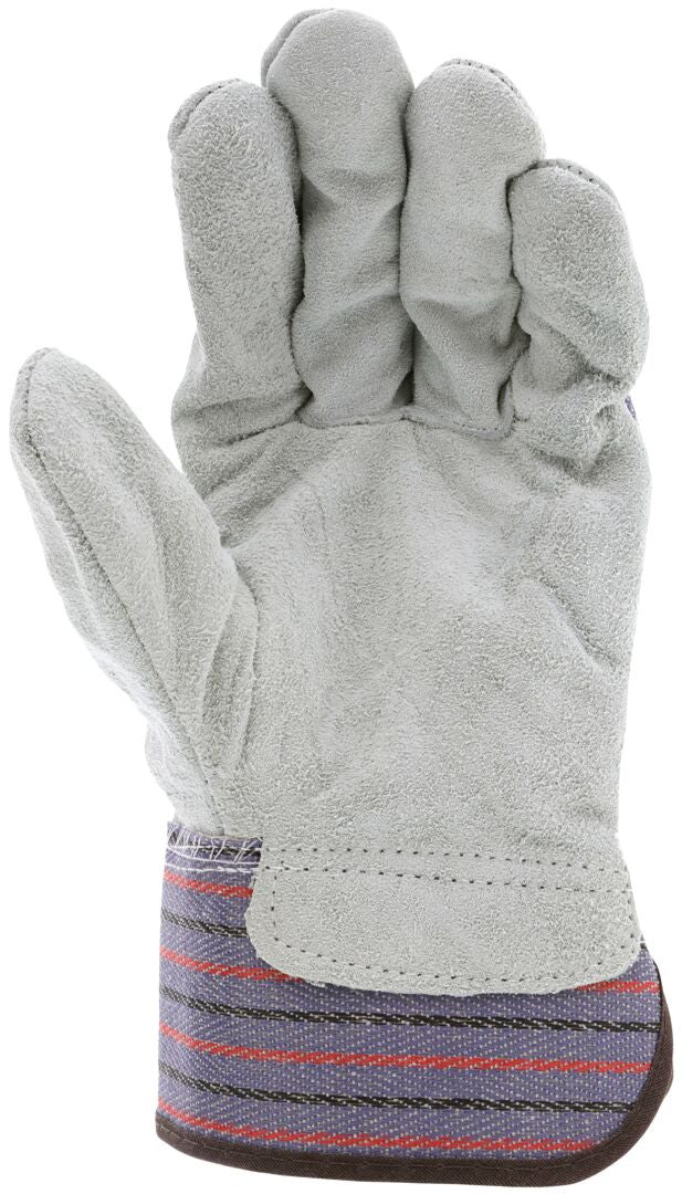 Split Leather Palm Work Gloves, Cowhide, Rubberized Safety Cuff, Wing Thumb