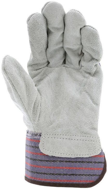 Split Leather Palm Work Gloves, Cowhide, Rubberized Safety Cuff, Wing Thumb