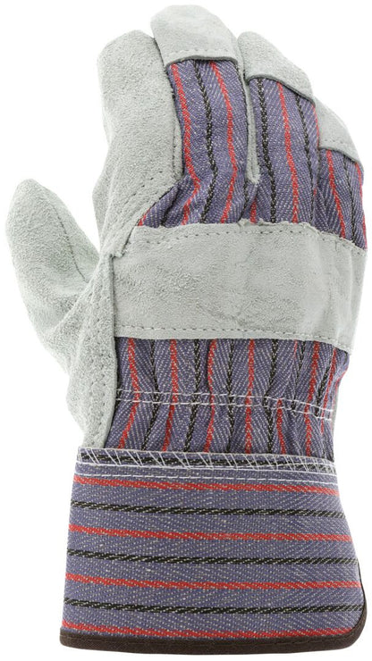 Split Leather Palm Work Gloves, Cowhide, Rubberized Safety Cuff, Wing Thumb