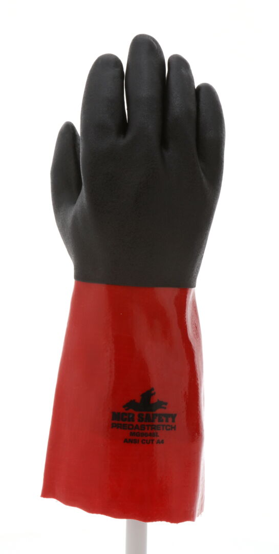 MG9645 - PredaStretch™ Work Gloves - 15-Gauge Cut-Resistant Synthetic Shell - Full Red PVC Coating - Second Black PVC Coating - 14-Inch Gauntlet Cuff - Cut-Resistant Shell with Sandy Texture for Better Grip