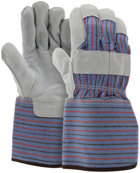 Leather Palm Gauntlet Gloves, Split Cowhide, Rubberized Safety Cuff