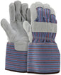 Leather Palm Gauntlet Gloves, Split Cowhide, Rubberized Safety Cuff