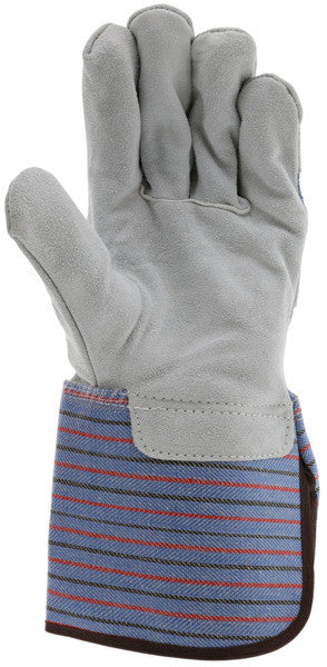 Leather Palm Gauntlet Gloves, Split Cowhide, Rubberized Safety Cuff