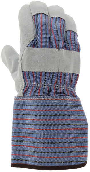 Leather Palm Gauntlet Gloves, Split Cowhide, Rubberized Safety Cuff