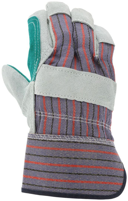 Split Leather Double Palm Work Gloves, Rubberized Safety Cuff