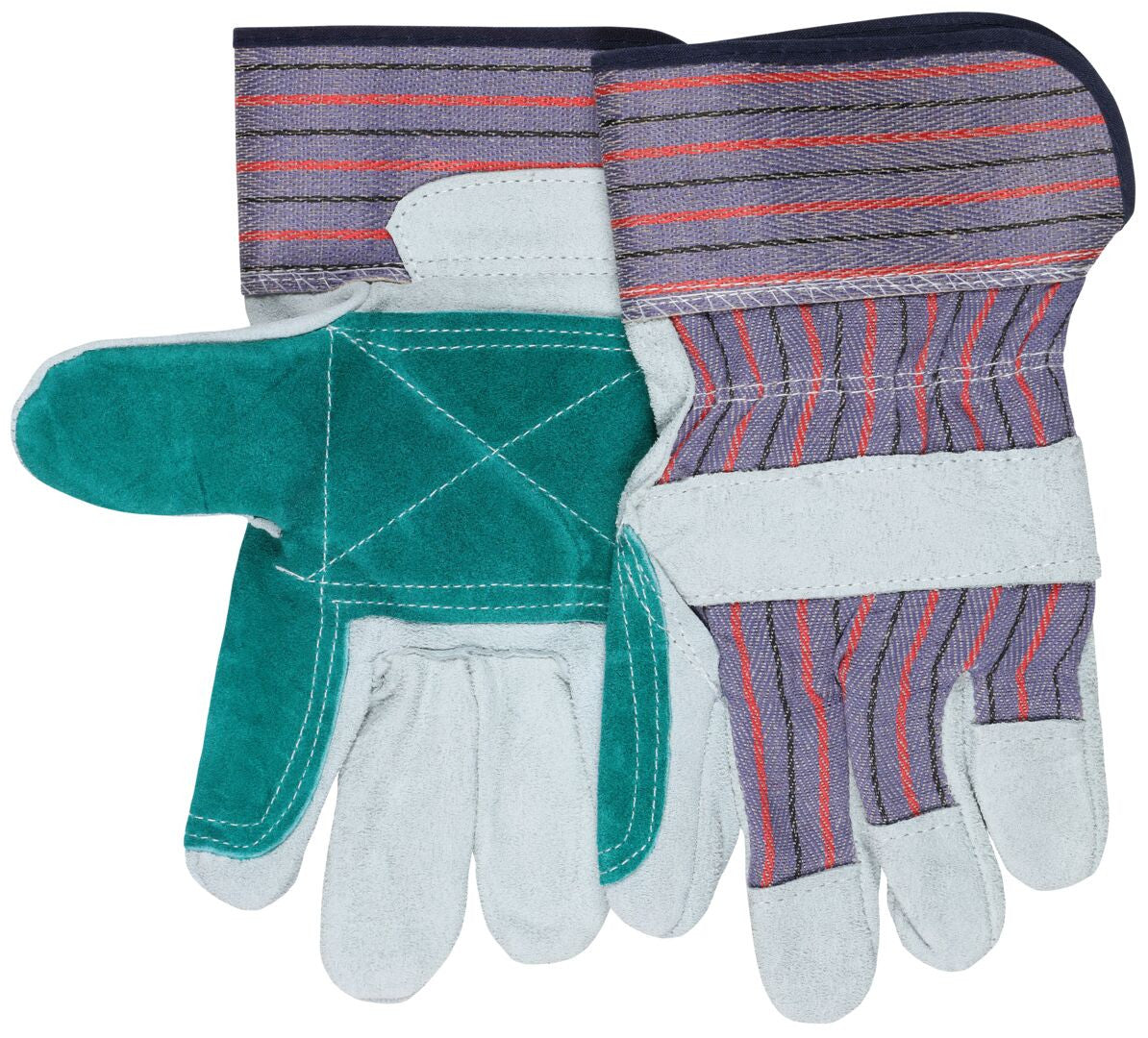 Split Leather Double Palm Work Gloves, Rubberized Safety Cuff