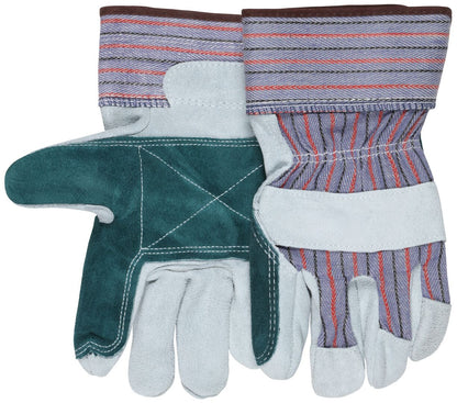 Leather Palm Work Gloves, Double Cowhide Split, Rubberized Safety Cuff