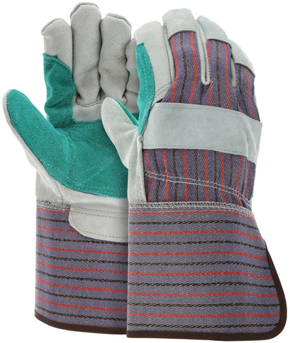 Cowhide Split Leather Double Palm Work Gloves, Gauntlet Cuff, Select B Grade
