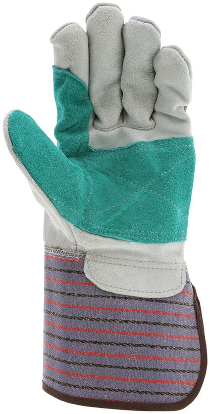 Cowhide Split Leather Double Palm Work Gloves, Gauntlet Cuff, Select B Grade