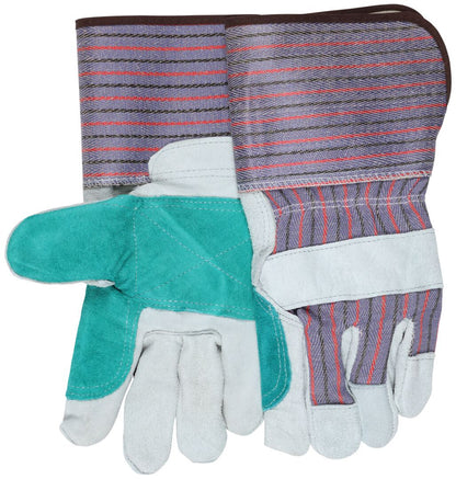 Cowhide Split Leather Double Palm Work Gloves, Gauntlet Cuff, Select B Grade