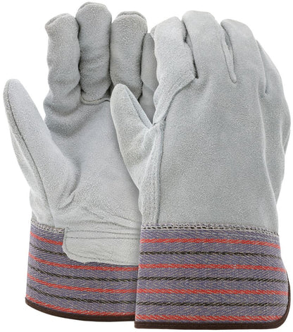Cowhide Split Leather Work Gloves, Full Leather Back, Rubberized Safety Cuff, Wing Thumb