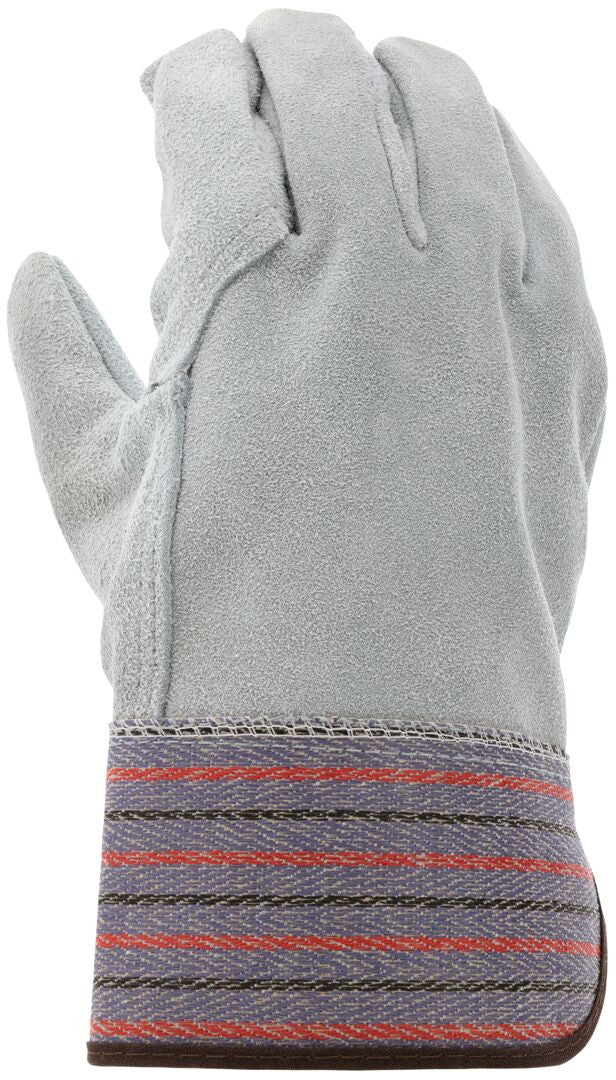 Cowhide Split Leather Work Gloves, Full Leather Back, Rubberized Safety Cuff, Wing Thumb