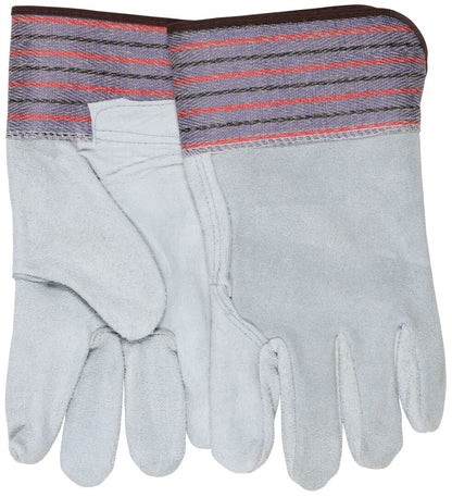 Cowhide Split Leather Work Gloves, Full Leather Back, Rubberized Safety Cuff, Wing Thumb