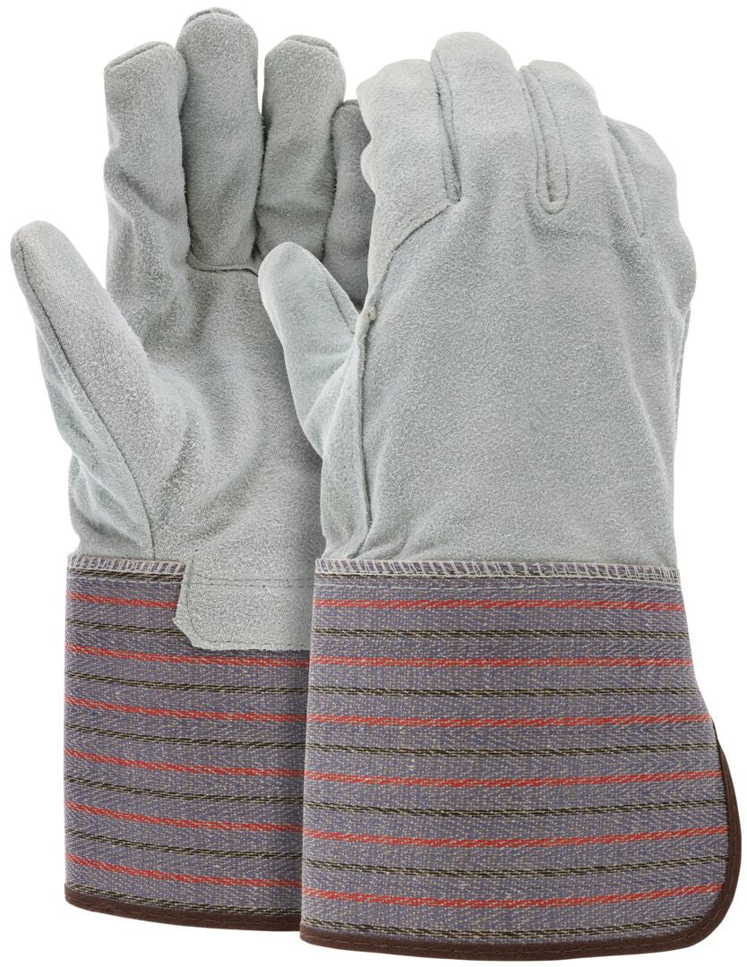Cowhide Leather Work Gloves, Split Palm, Gauntlet Cuff, Wing Thumb