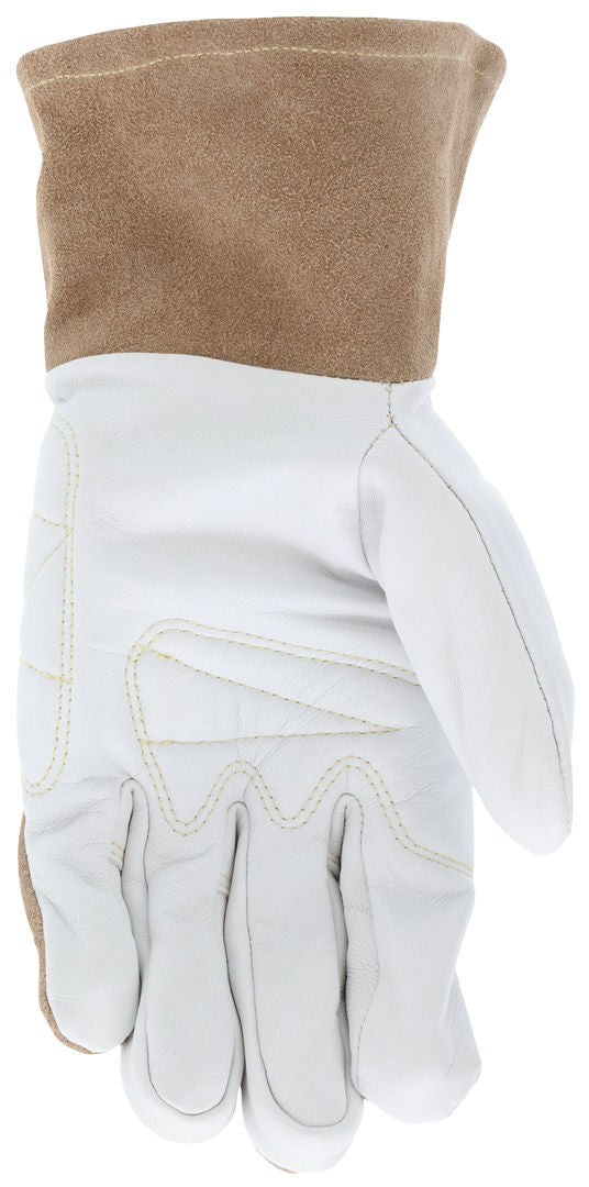 4890 - MCR Safety Welding - Premium Top Grain Goatskin Palm - Split Leather Back - 2.5 Inch Split Leather Cuff - Sewn with DuPont™ Kevlar® - Drag Patch and Knuckle Strap for Additional Protection