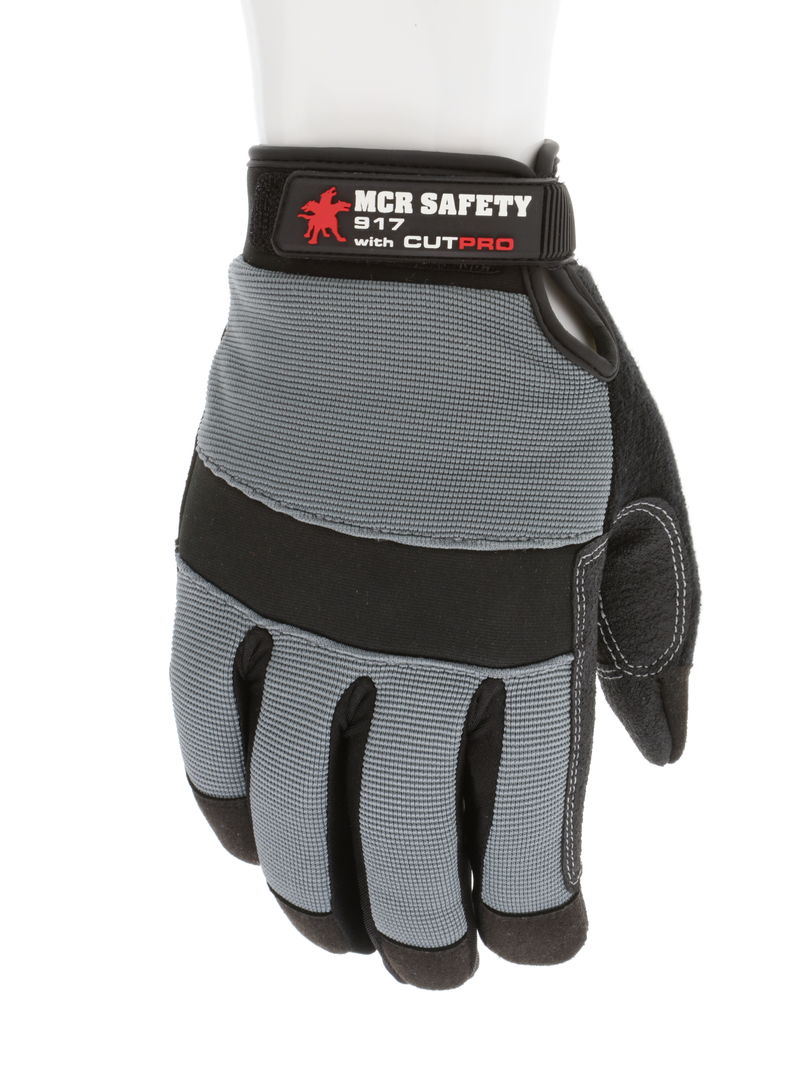 917 - MCR Safety Cut Pro® - Mechanics Glove Synthetic Leather Palm - Adjustable Hook and Loop Wrist Closure - Cut Resistant - Fully Lined with DuPont™ Kevlar® Aramid Shell