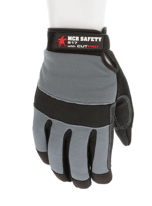 917 - MCR Safety Cut Pro® - Mechanics Glove Synthetic Leather Palm - Adjustable Hook and Loop Wrist Closure - Cut Resistant - Fully Lined with DuPont™ Kevlar® Aramid Shell