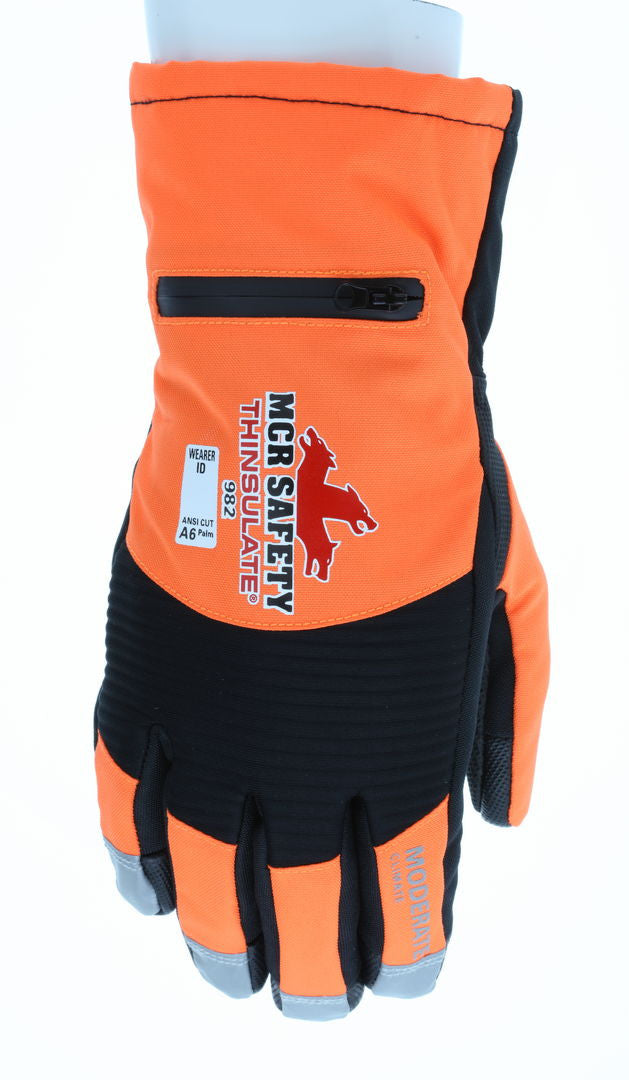 982M - MCR Safety Insulated Mechanics Gloves - 100 gram Thinsulate™ and Cut Resistant Lining - MAXGrid™ Material Palm - Inner Elastic Snow & Ice, Waterproof & Windproof Barrier for Moderate Climate Protection
