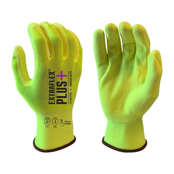 15 Gauge, ExtraFlex Plus® Hi Vis Nylon Liner, Hi Vis HCT® Micro Foam Nitrile Palm Coating, Touch Screen