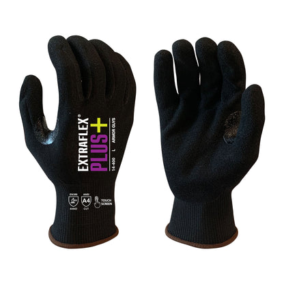 18 Gauge, ExtraFlex Plus® Black Engineered Liner With Black HCT® Micro Foam Nitrile Palm Coating, Thumb Croth Reinforcement, Touch Screen, ANSI 4