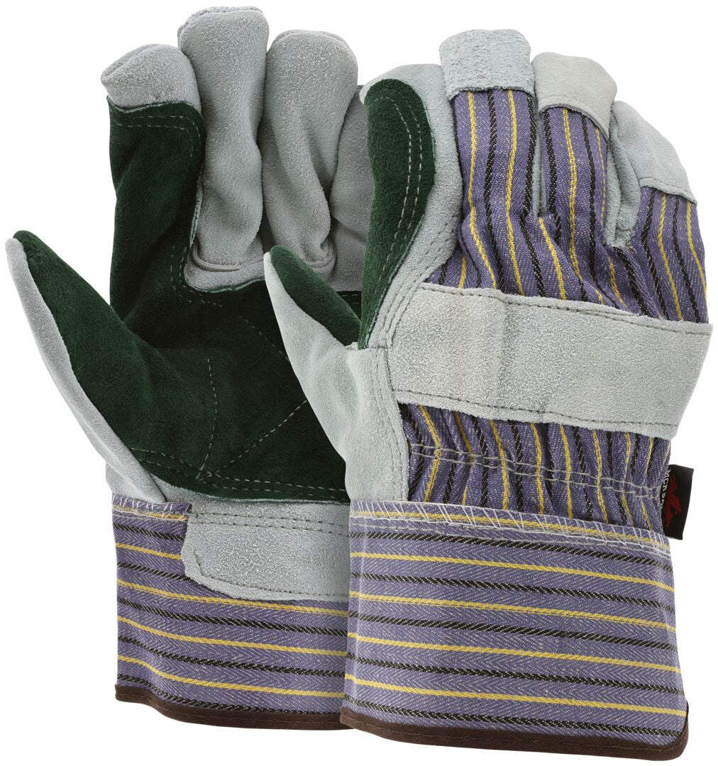 Split Leather Work Gloves, Double Palm, B+ Grade, Plasticized Safety Cuff