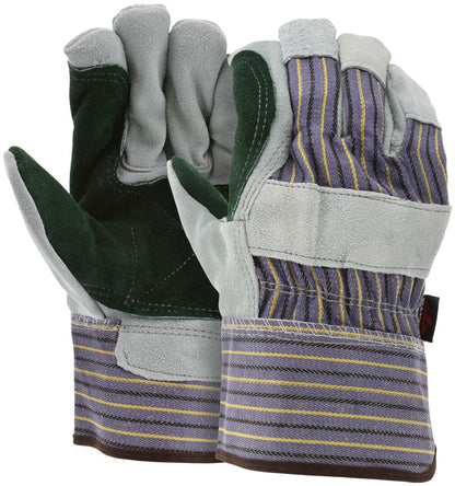 Split Leather Work Gloves, Double Palm, B+ Grade, Plasticized Safety Cuff