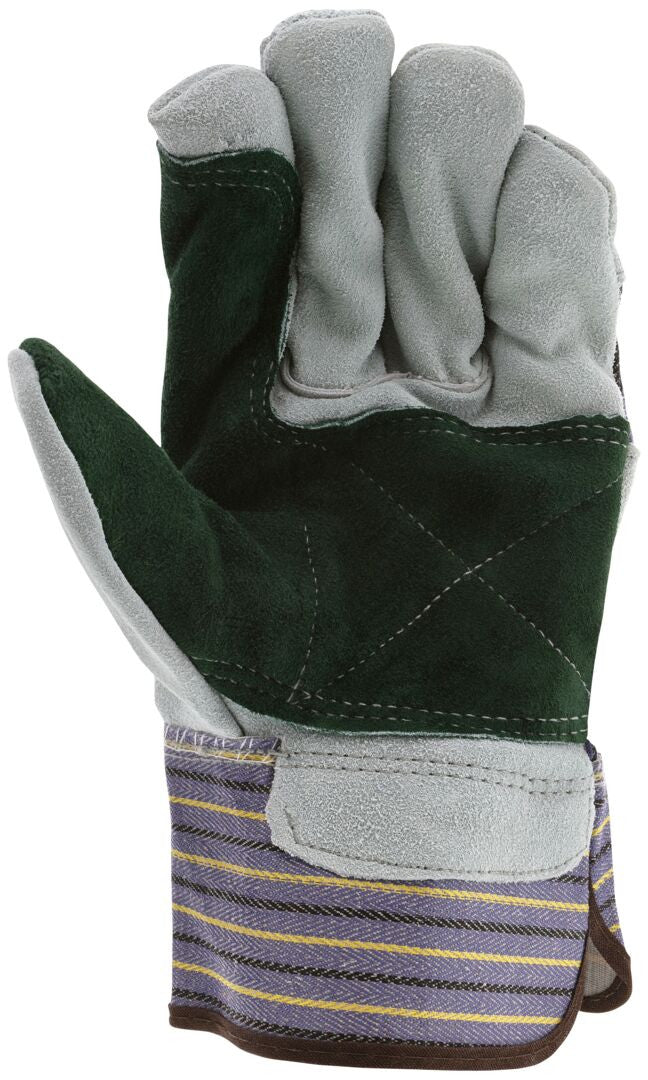 Split Leather Work Gloves, Double Palm, B+ Grade, Plasticized Safety Cuff