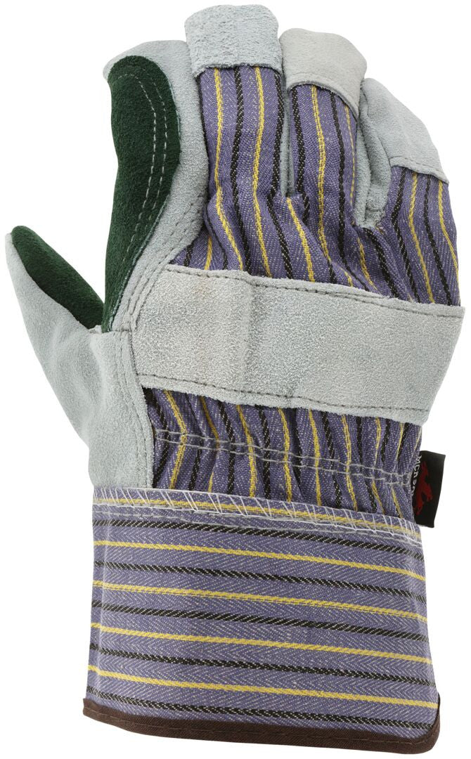 Split Leather Work Gloves, Double Palm, B+ Grade, Plasticized Safety Cuff