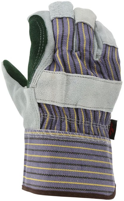 Split Leather Work Gloves, Double Palm, B+ Grade, Plasticized Safety Cuff
