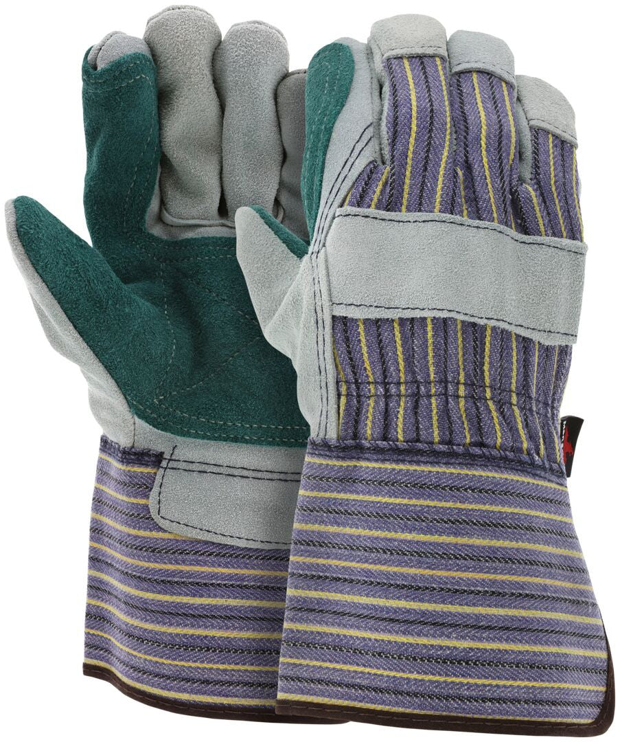 Split Cowhide Leather Palm Work Gloves, Select B+ Grade, Gauntlet Cuff