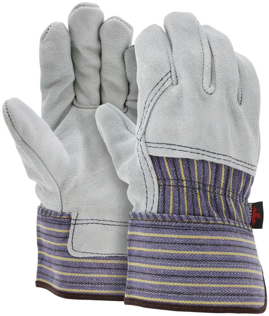 Split Leather Palm Work Glove, 3/4 Cowhide Back, Plasticized Safety Cuff