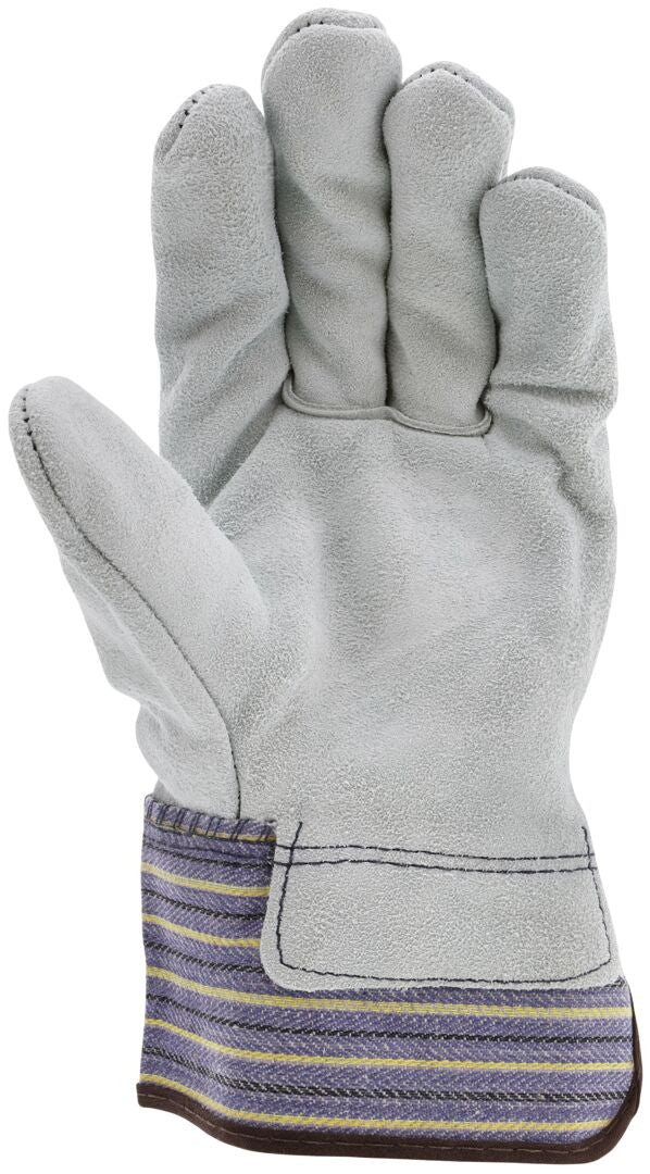 Split Leather Palm Work Glove, 3/4 Cowhide Back, Plasticized Safety Cuff