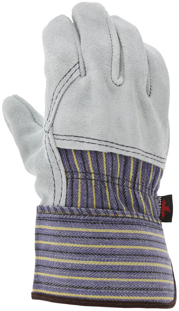 Split Leather Palm Work Glove, 3/4 Cowhide Back, Plasticized Safety Cuff