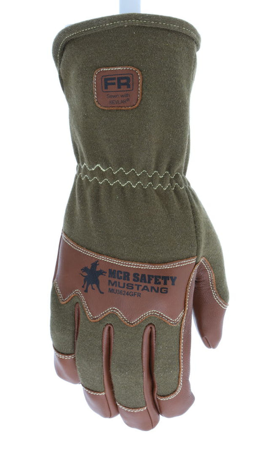 MU3624GFR - Mustang Utility Leather Drivers Work Gloves - Grain Goatskin with Double Palm - DuPont™ Kevlar ® Aramid Lined and Sewn - Nomex ® Back with Wing Thumb - Arc rating of 24.7 cal/cm²