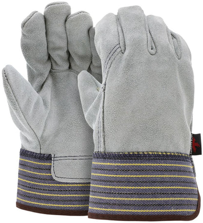 Leather Palm Work Gloves, Split Cowhide, Full Back, Safety Cuff