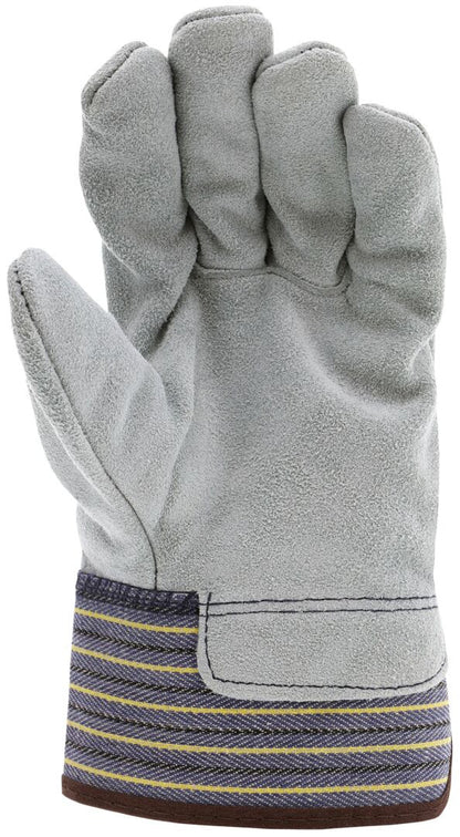 Leather Palm Work Gloves, Split Cowhide, Full Back, Safety Cuff