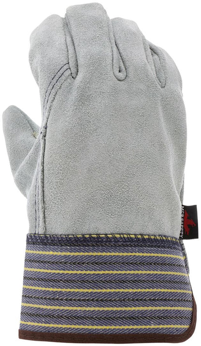 Leather Palm Work Gloves, Split Cowhide, Full Back, Safety Cuff