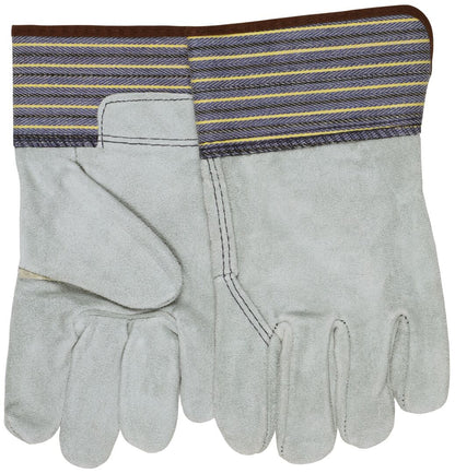 Leather Palm Work Gloves, Split Cowhide, Full Back, Safety Cuff