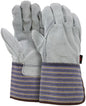 Leather Palm Work Gloves, Split Cowhide, Select B+ Grade, Plasticized Gauntlet Cuff